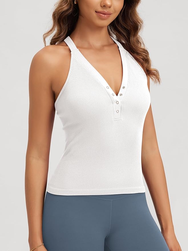 Women’s Seamless Ribbed Henley Crop